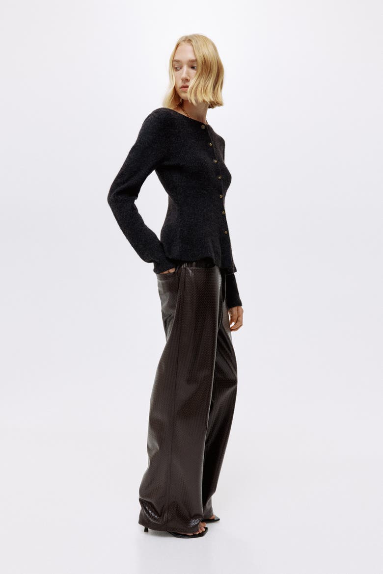 Rib-knit Peplum Cardigan, Alternate, color, Dark gray melange