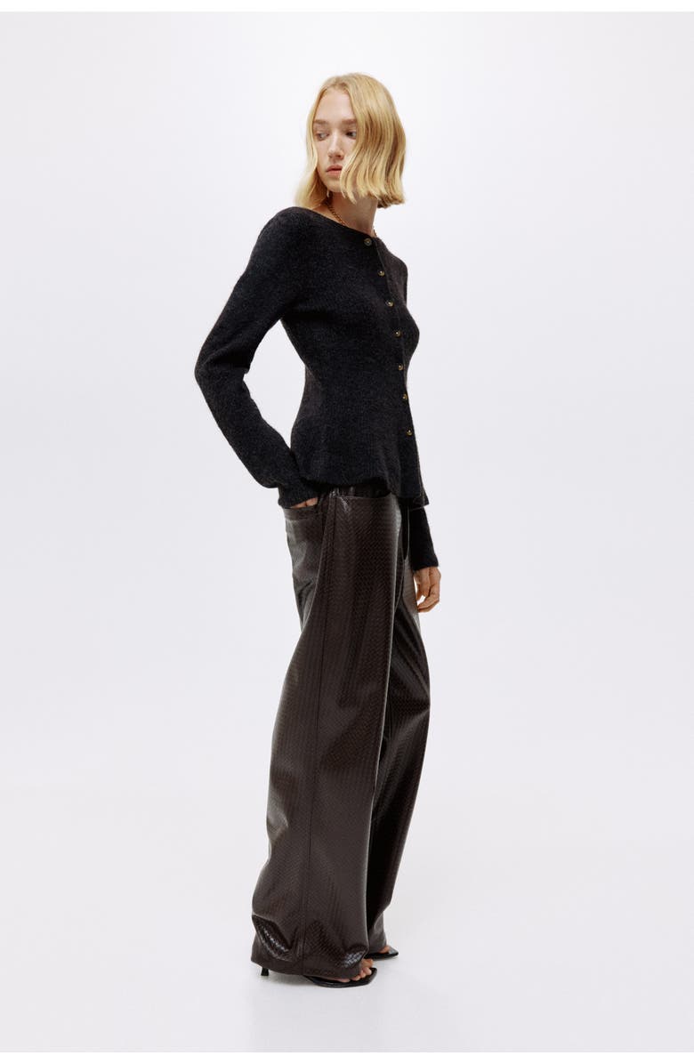 H&M Rib-knit Peplum Cardigan, Alternate, color, Dark Gray Melange