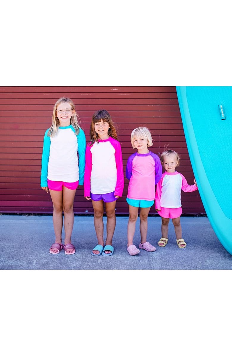 CITY THREADS Girls UPF 50+ Printed Long Sleeve Rashguard Tee, Alternate, color, White/Hot Pink