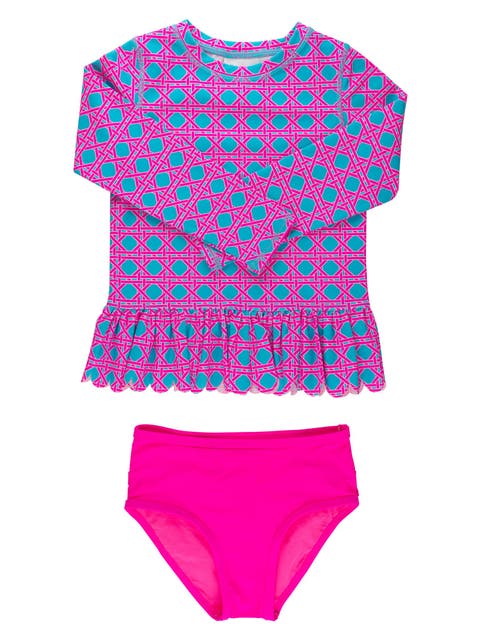 Girls UPF50+ Sun Protected Scallop Hem Long Sleeve Rash Guard Bikini