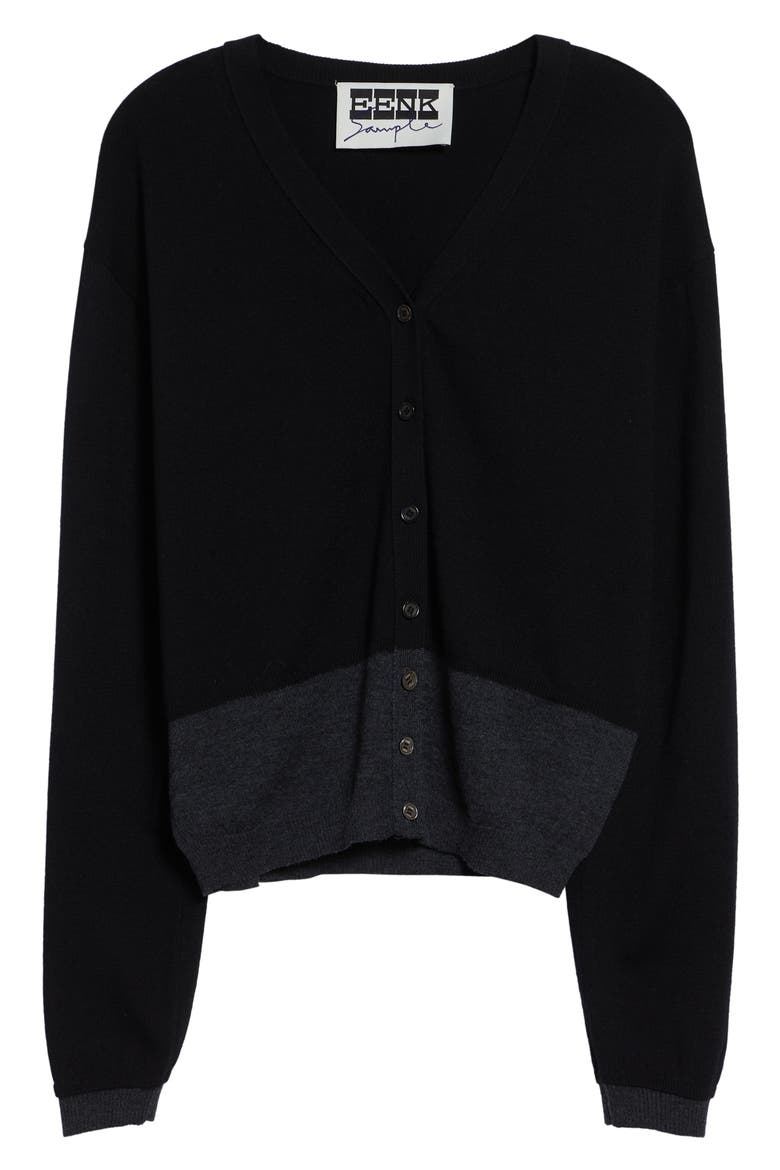 Colorblock Wool V-Neck Cardigan, Alternate, color, BLACK