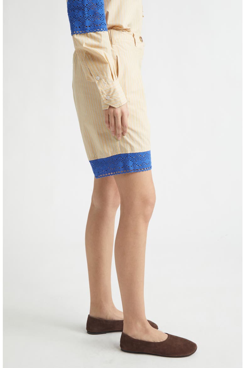 Stripe Organic Cotton Shorts with Crochet Panels, Alternate, color, BEIGE