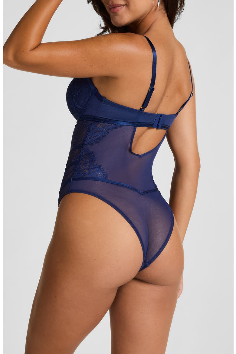 Bronte Underwire Lace & Mesh Teddy, Alternate, color, TWILIGHT BLUE