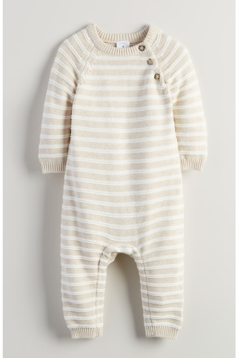 Stripe Sweater Romper, Main, color, BEIGE OATMEAL DRAW STRIPE