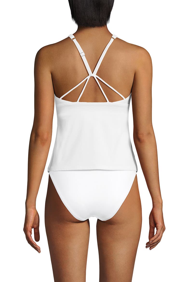 Tugless High Neck Strappy Back Tankini Swimsuit Top, Alternate, color, White