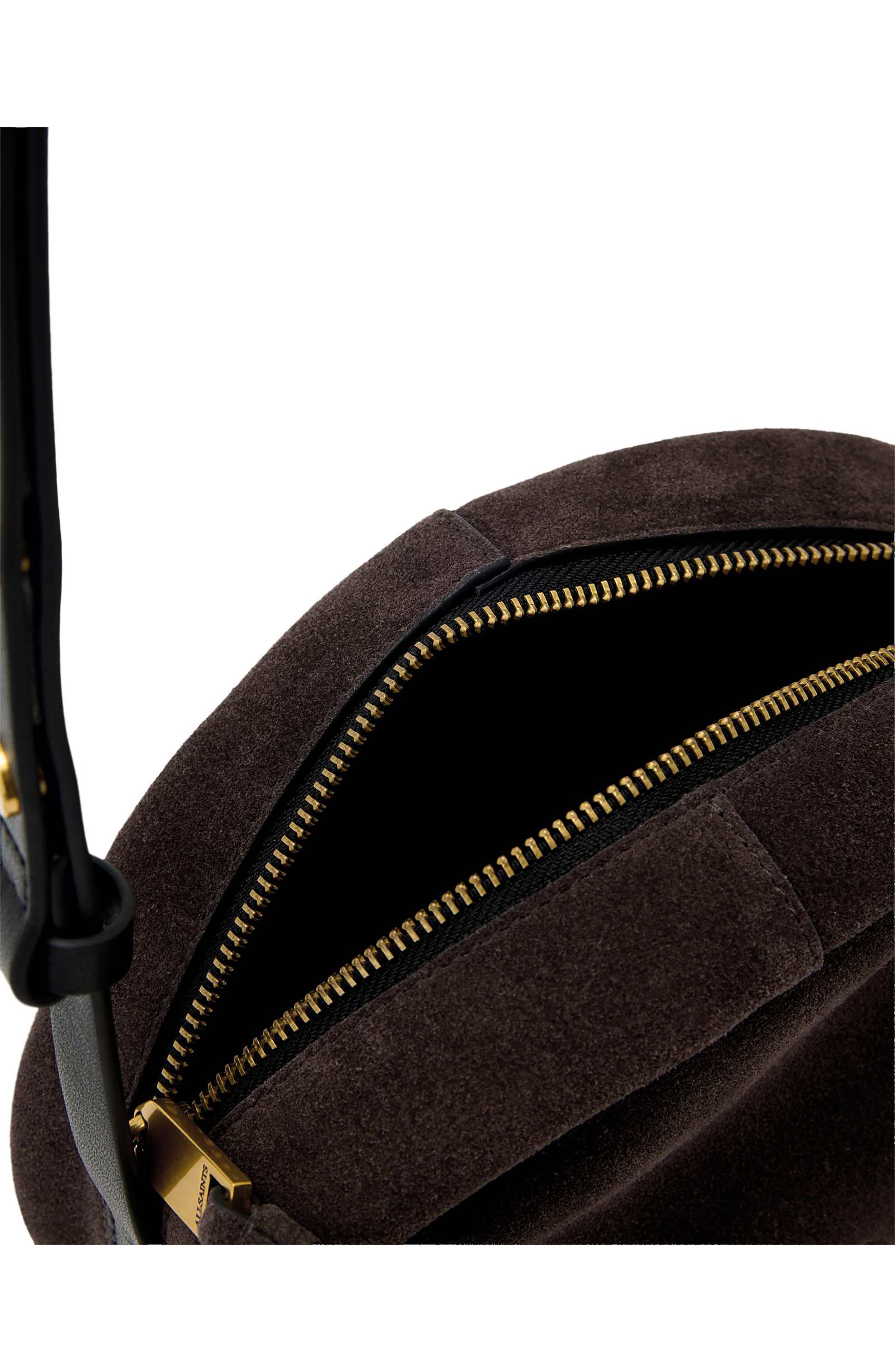 AllSaints Rosalie Arc Suede Crossbody Bag, Alternate, color, Burnt Umber Red