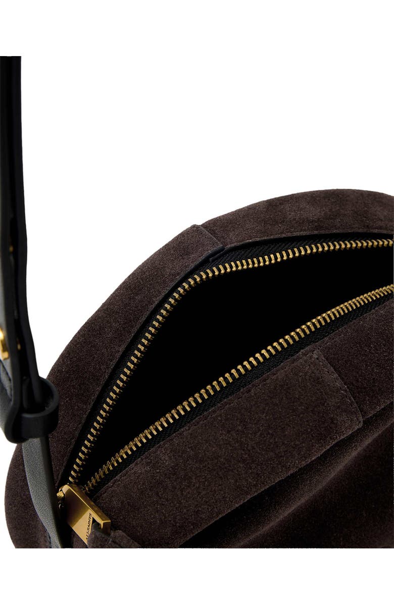 AllSaints Rosalie Arc Suede Crossbody Bag, Alternate, color, Burnt Umber Red