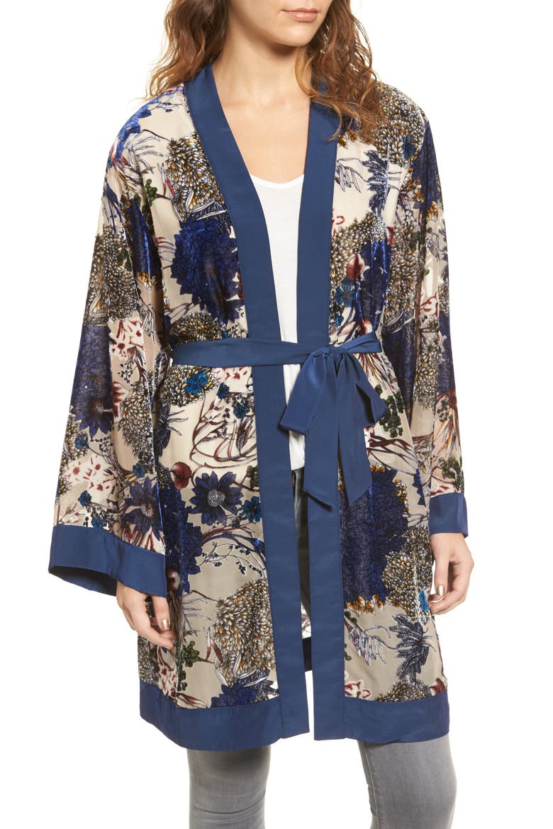 Velvet Burnout Robe, Alternate, color, NAVY