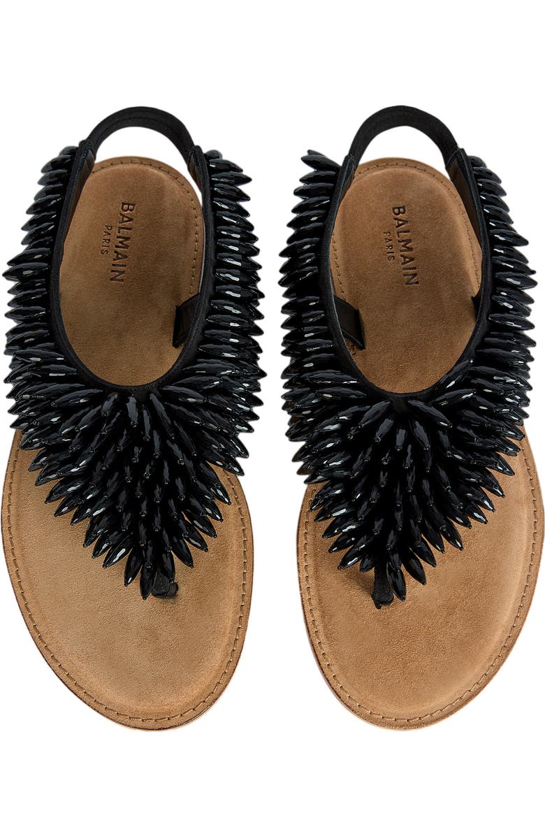 Balmain Flat sandals in suede and beads, Alternate, color, Black