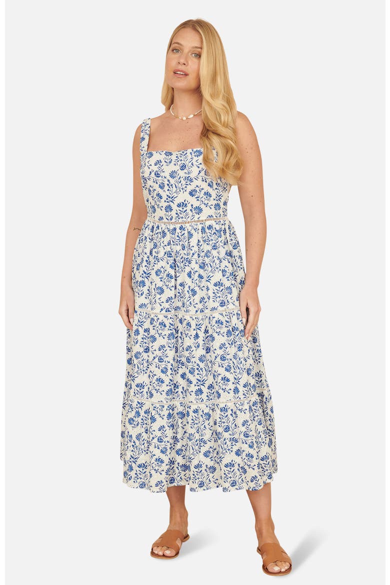 Floral Broderie Anglaise Midi Sun Dress, Main, color, Blue