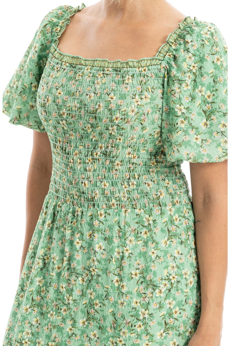 Print Smocked Puff Sleeve Maxi Dress, Alternate, color, GREEN TOSSED MEADOW
