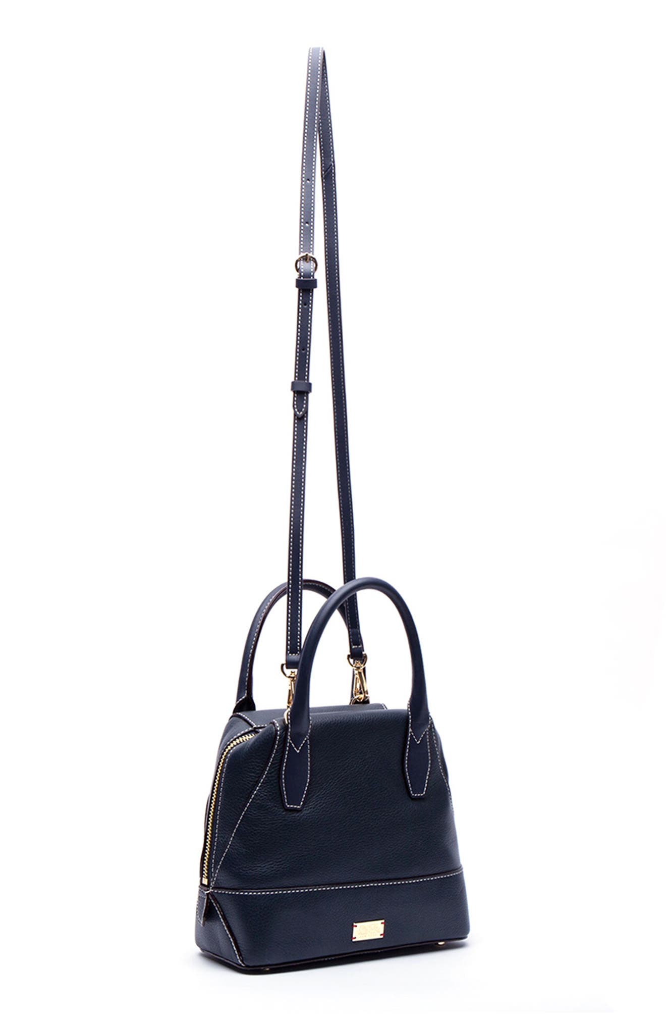 Small Abby Leather Satchel, Alternate, color, NAVY