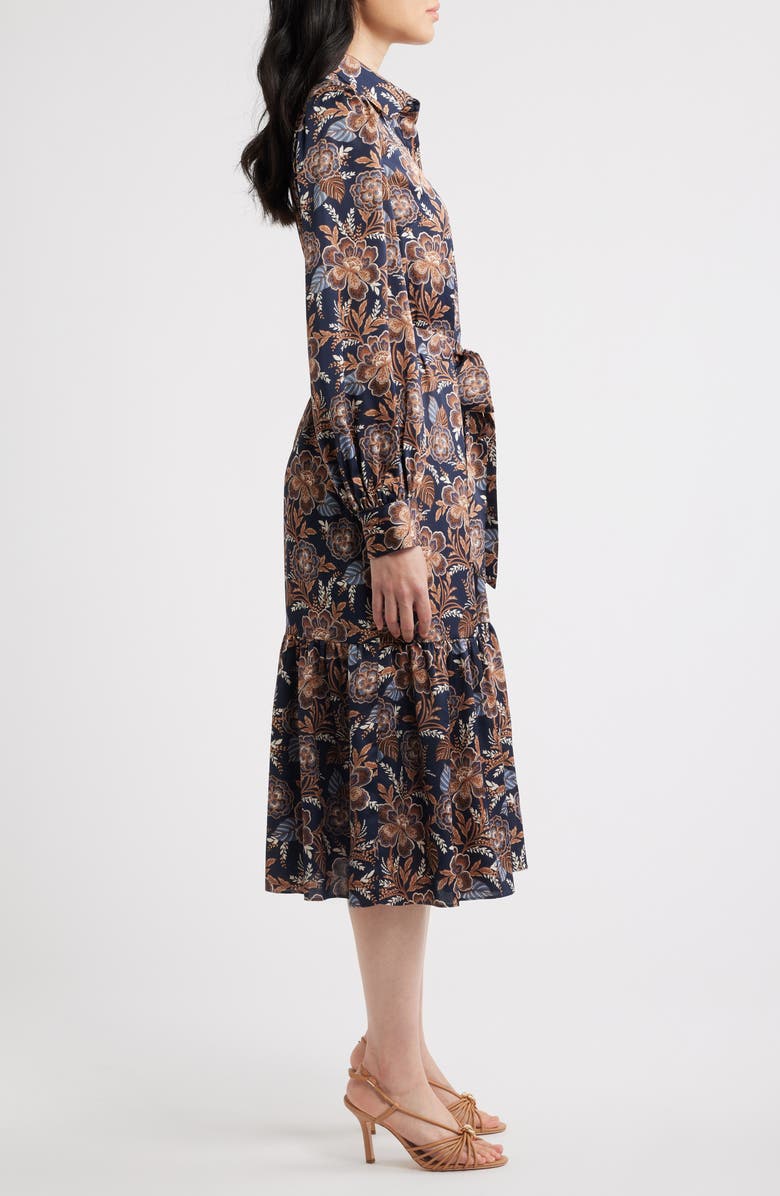 Julia Jordan Floral Long Sleeve Midi Shirtdress, Alternate, color, Navy Multi