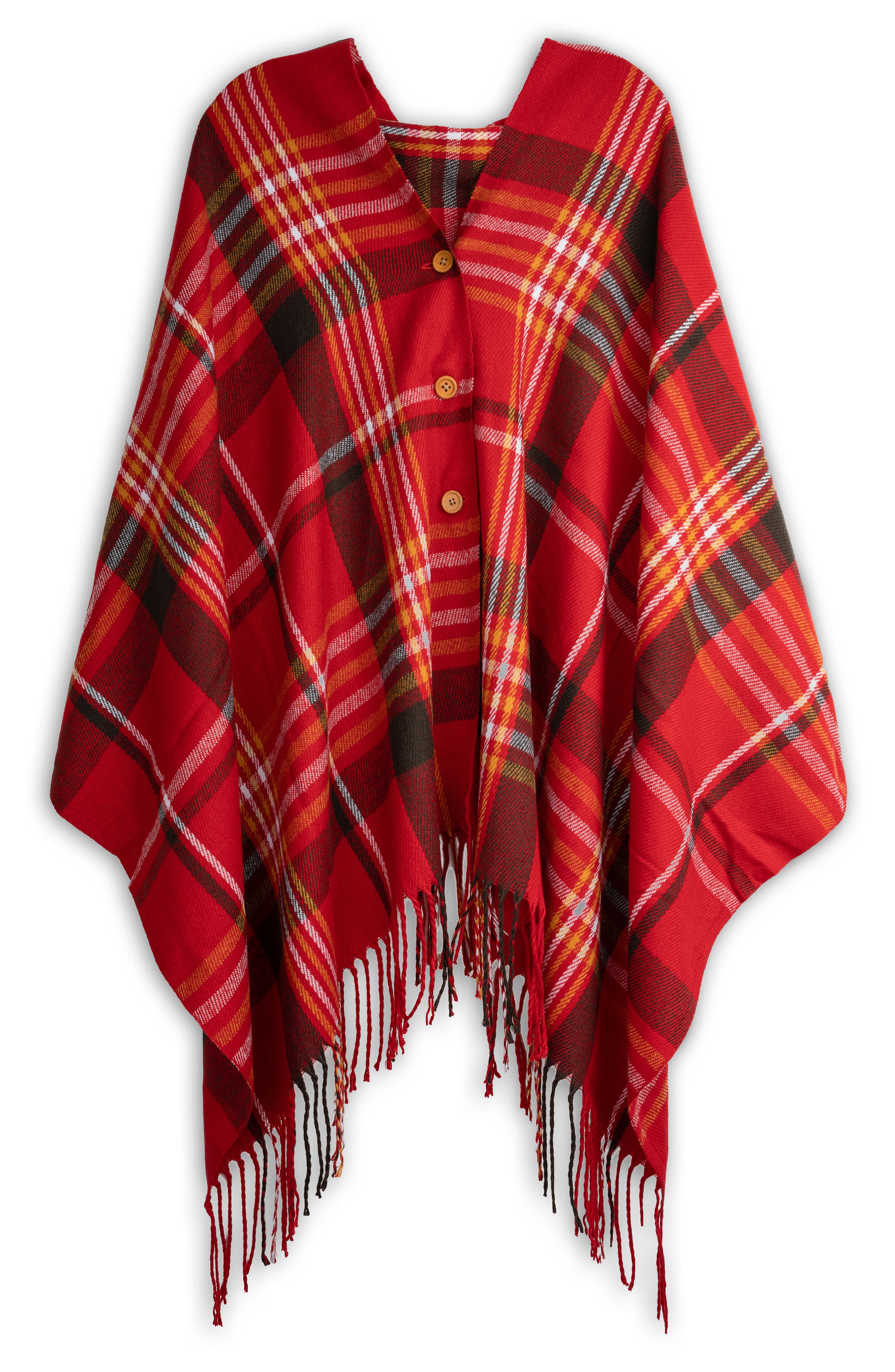 SAACHI Plaid Fringe Poncho