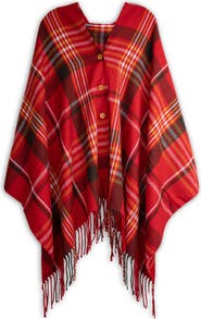SAACHI Plaid Fringe Poncho