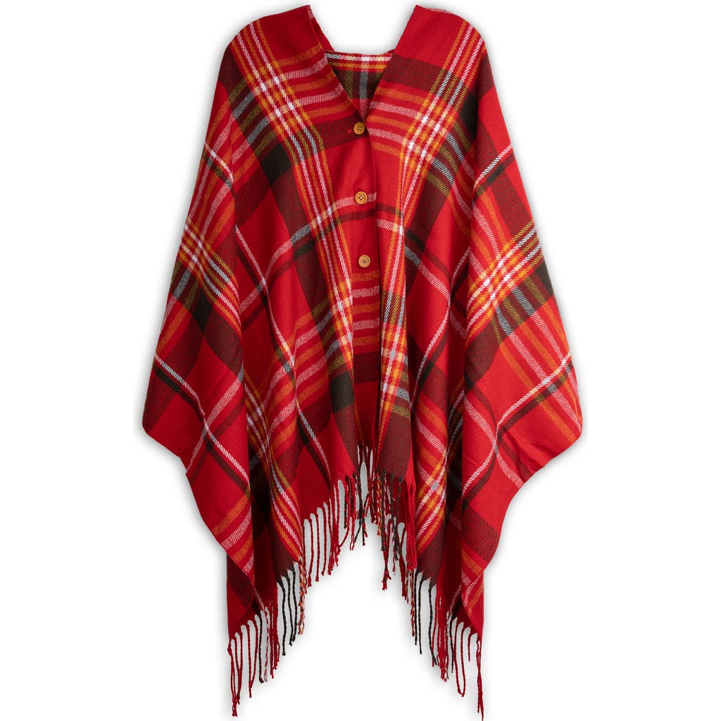 Saachi Plaid Fringe Poncho In Red