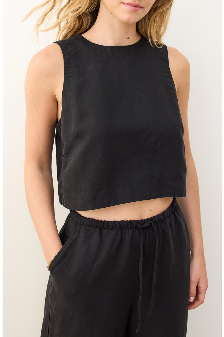 Quinn Sleeveless Linen Blend Crop Top, Alternate, color, BLACK