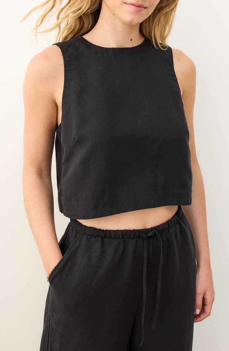 Marine Layer Quinn Sleeveless Linen Blend Crop Top, Alternate, color, Black