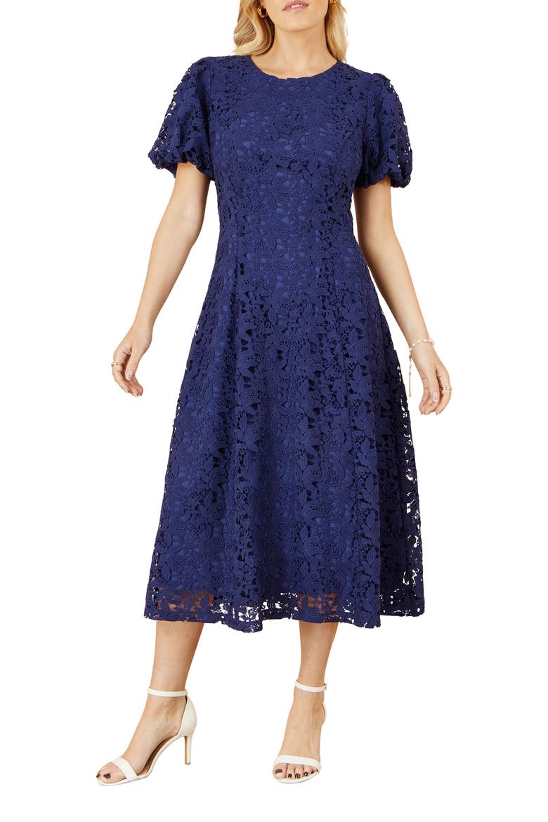 Lace Midi Skater Dress, Alternate, color, Navy