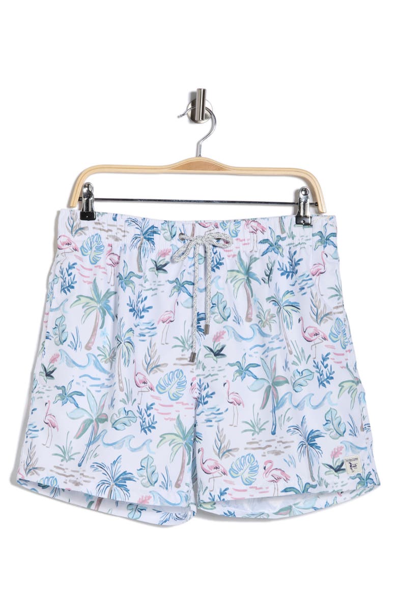 Vintage Summer Endless Print Volley Swim Trunks, Main, color, White