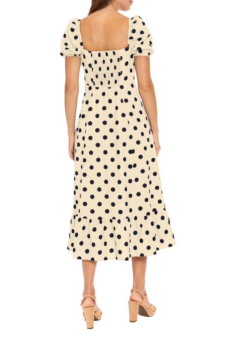 Puff Sleeve Square Neck Empire Dress, Alternate, color, CREAM/ BLACK