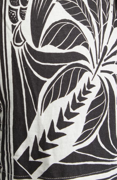 Shop Farm Rio Monochrome Elegance Scarf Print Belted Linen Blend Romper In Off-white