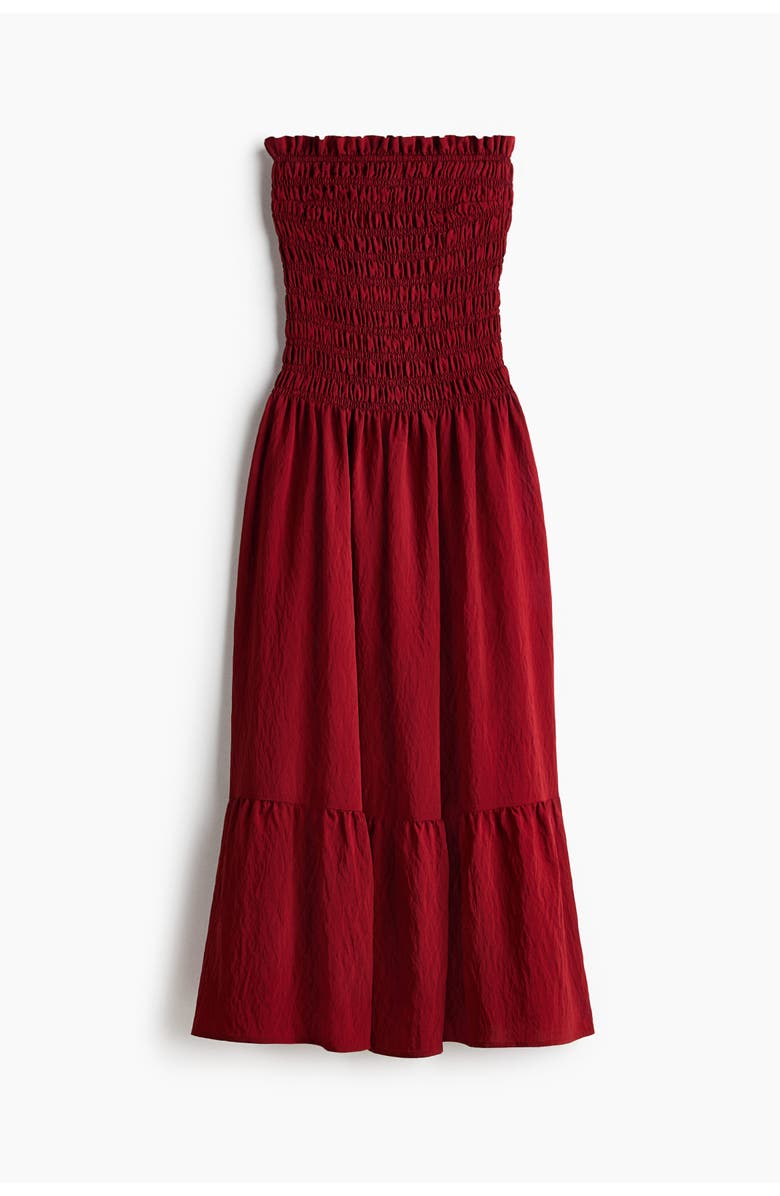 H&M Smocked Bandeau Dress, Main, color, Dark Red