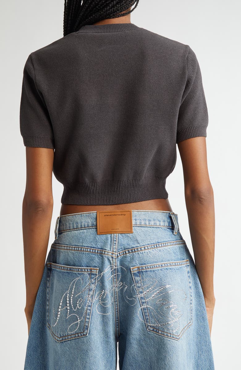 Alexander Wang Embossed Logo Short Sleeve Crop Sweater, Alternate, color,