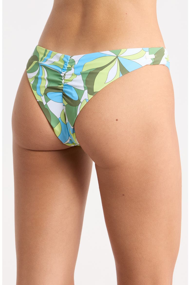 Surf Break Shirred Hipster Cheeky Bikini Bottoms, Alternate, color, GREEN TROPICS