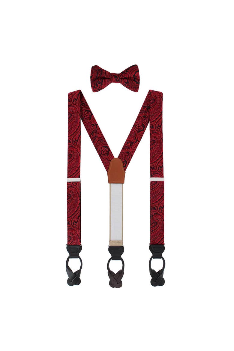 Sobee Paisley Silk Brace and Bow Tie Set, Main, color, Red
