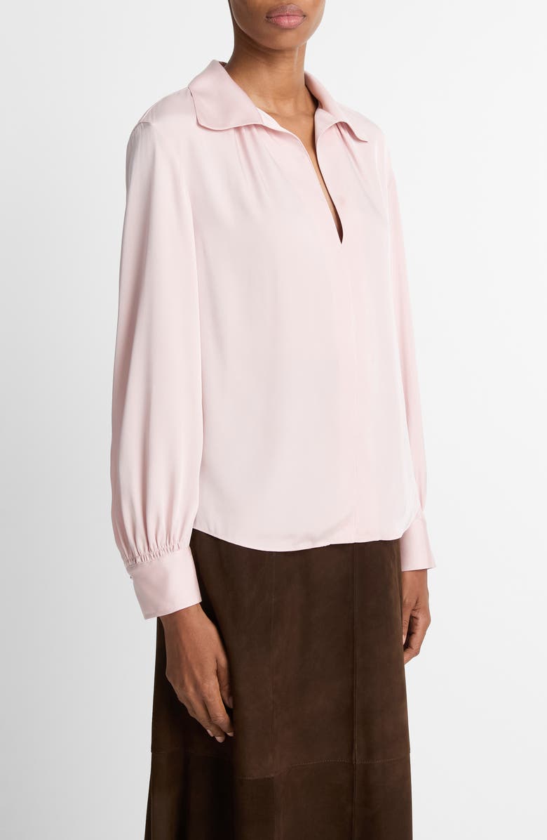 Vince Placed Smocked Silk Blend Shirt, Alternate, color, Balletto