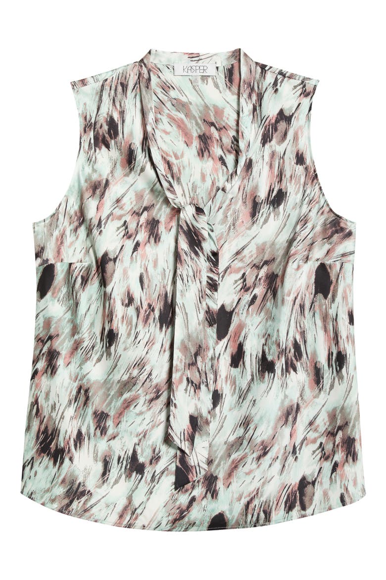 Print TIe Neck Sleeveless Satin Top, Alternate, color, SEA GLASS MULTI