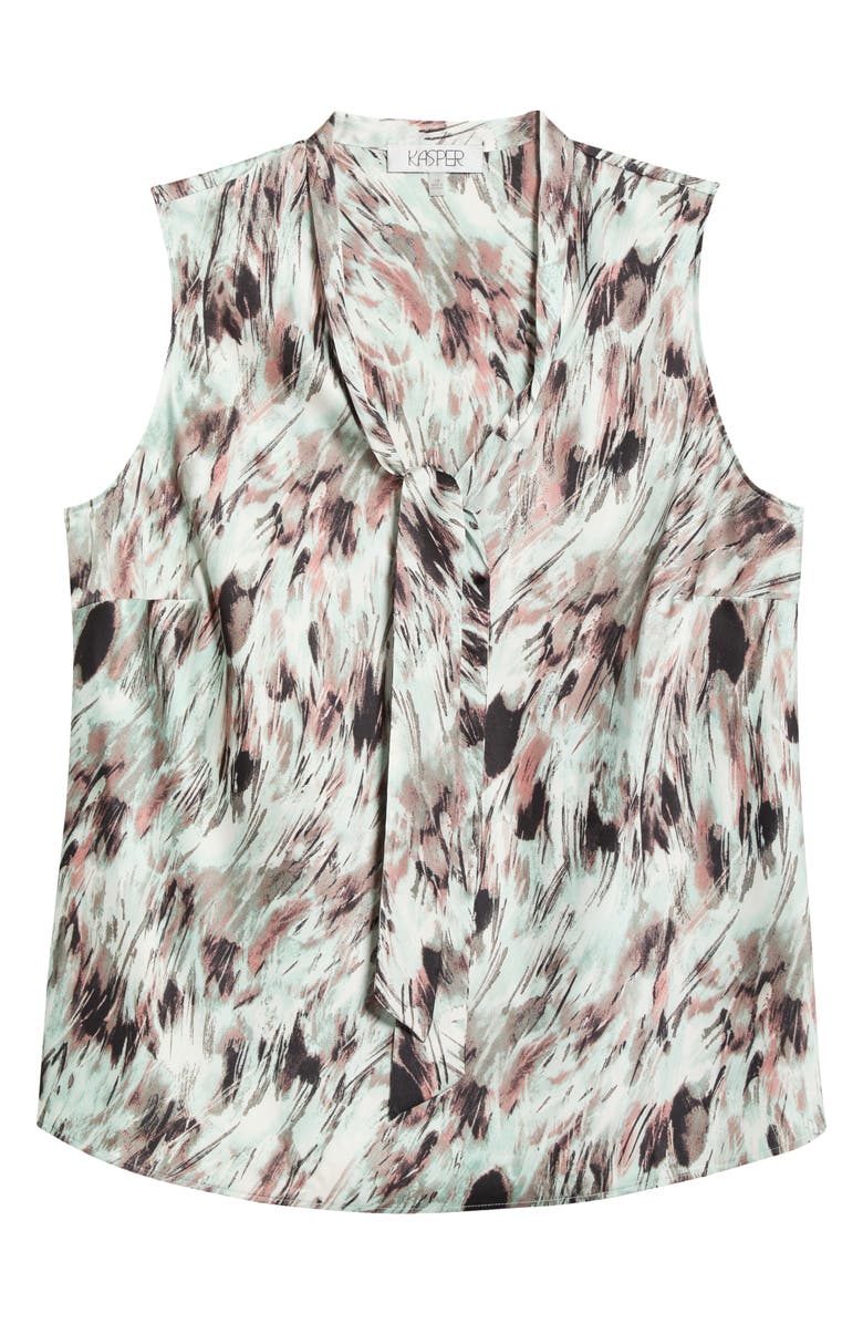 KASPER Print TIe Neck Sleeveless Satin Top, Main, color, Sea Glass Multi