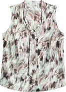 KASPER Print TIe Neck Sleeveless Satin Top