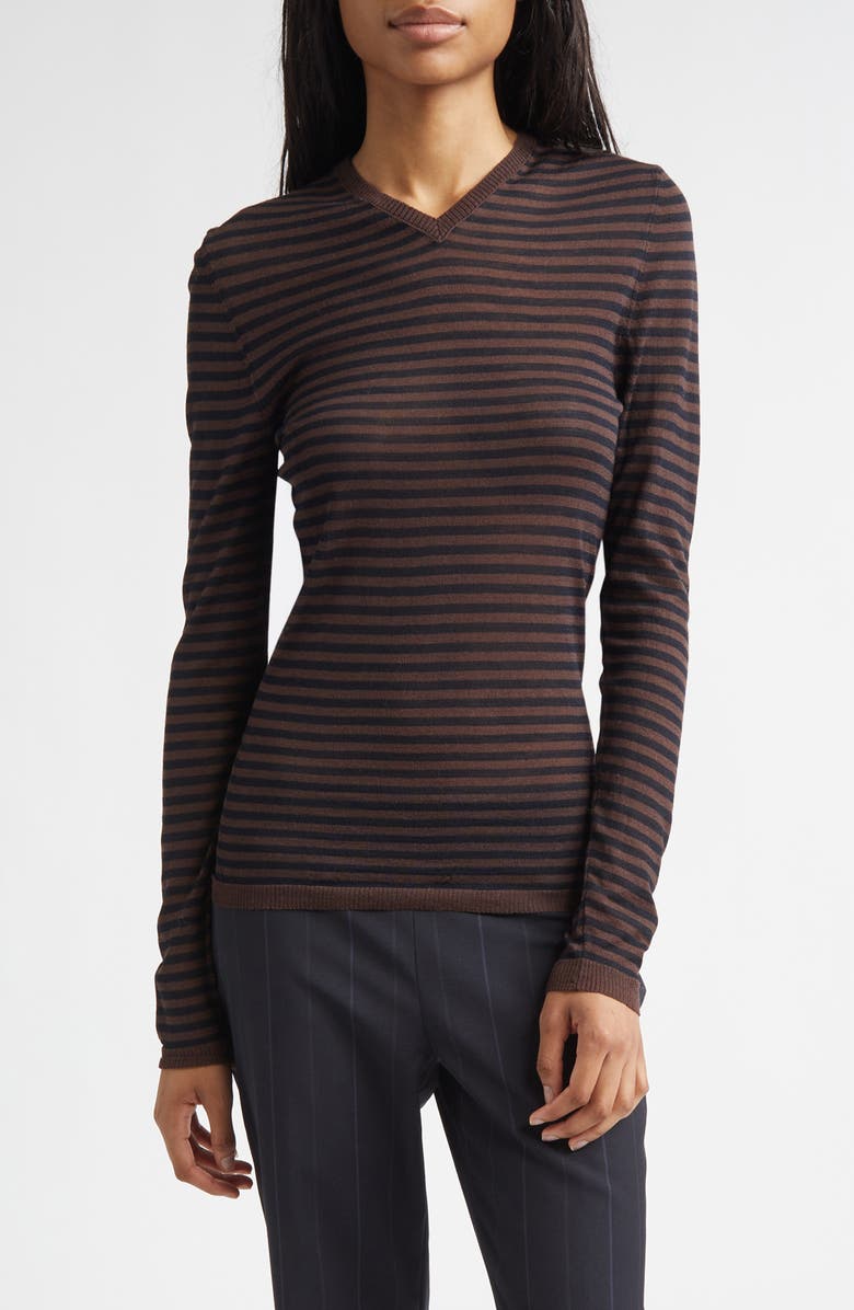 Paloma Wool Iglú Stripe Extrafine Merino Wool Blend Sweater, Main, color, Brown