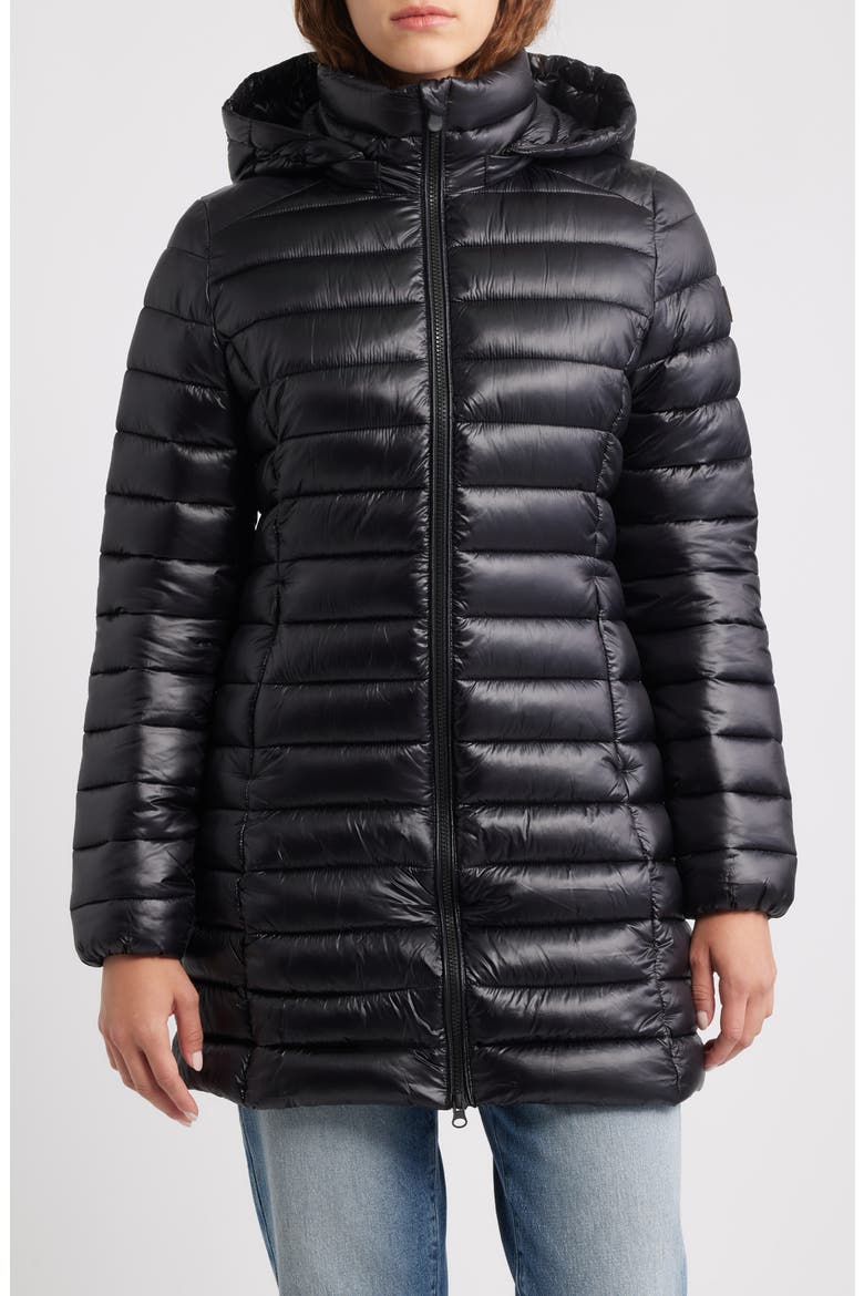 Miri Water Repellent Quilted Puffer Jacket with Removable Hood, Main, color, BLACK