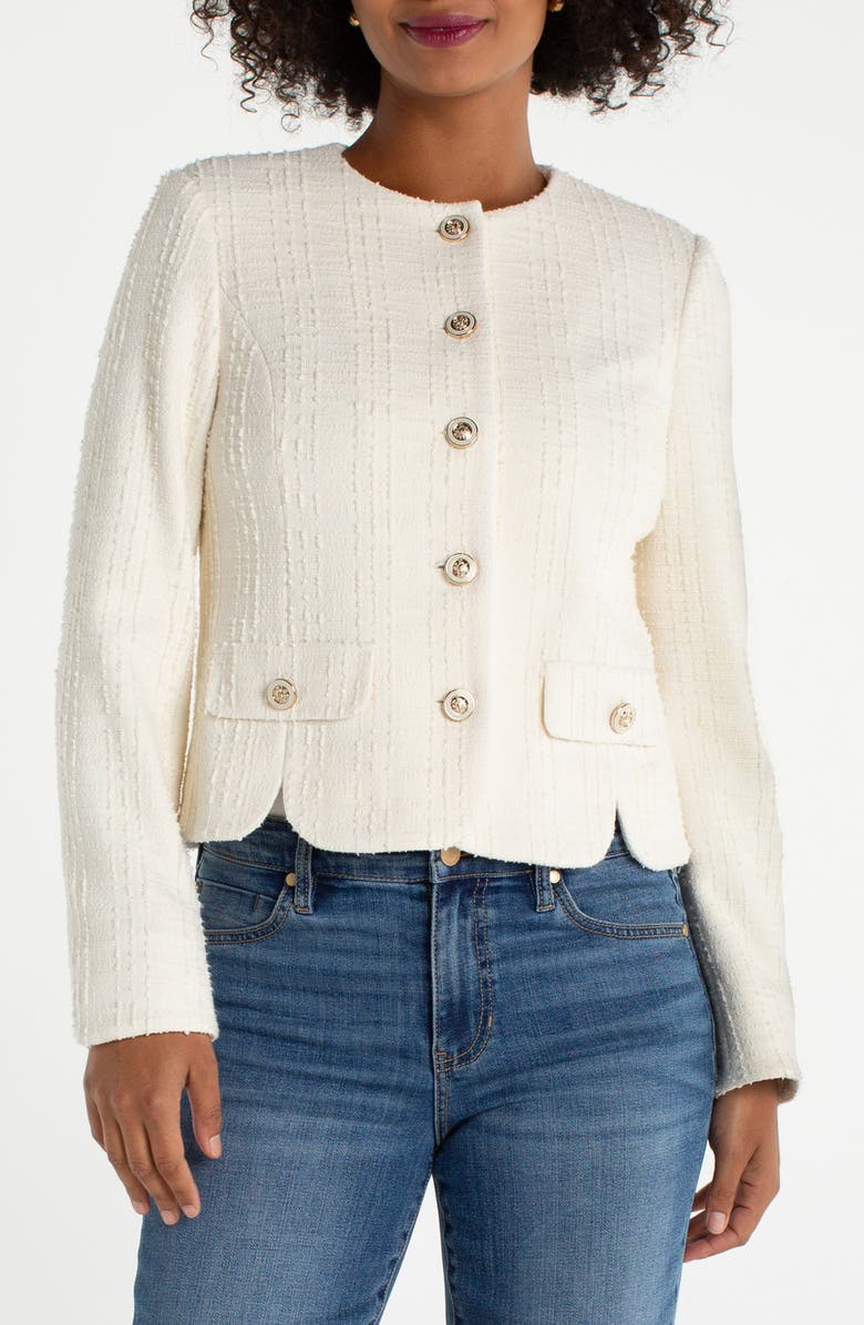 Liverpool Los Angeles Scallop Trim Jacket, Main, color, Cream Boucle