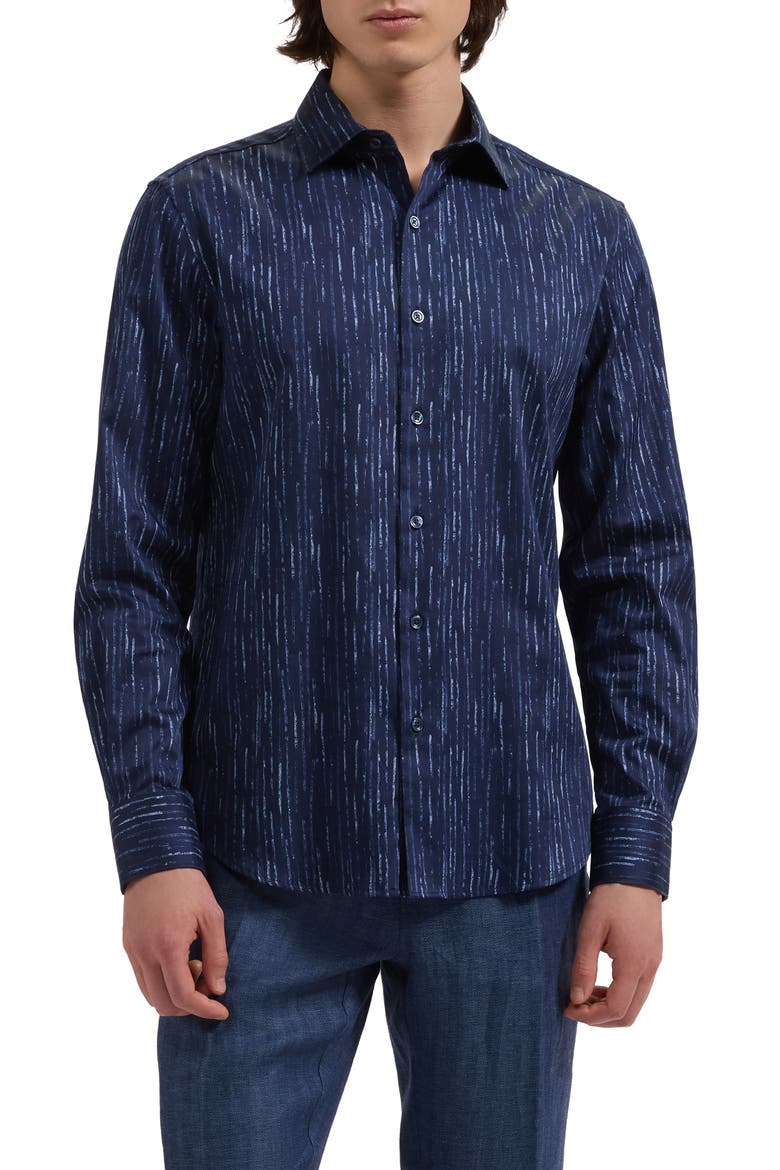 Axel Shaped Fit Chalk Stripe Stretch Cotton Button-Up Shirt, Main, color, NAVY