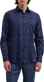 Bugatchi Axel Shaped Fit Chalk Stripe Stretch Cotton Button-Up Shirt