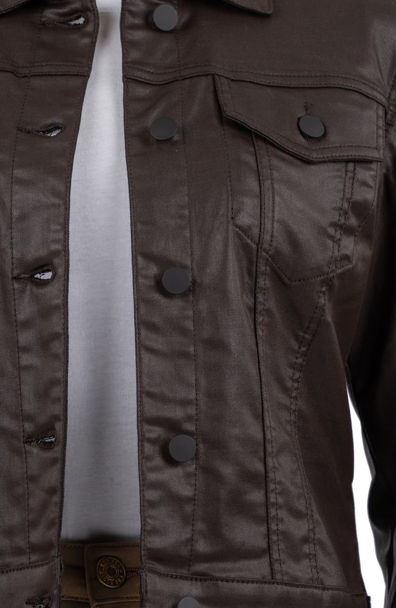 KUT from the Kloth Julia Coated Crop Denim Trucker Jacket, Alternate, color, Chocolate Jm