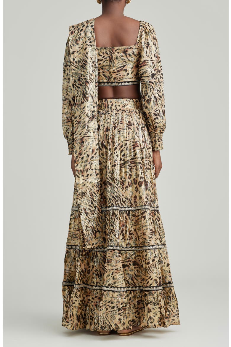 Kiara Metallic Leopard Print Lehenga Set, Alternate, color, BROWN