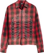 Rolling Loud Bones Studded Flannel Button-Up Shirt