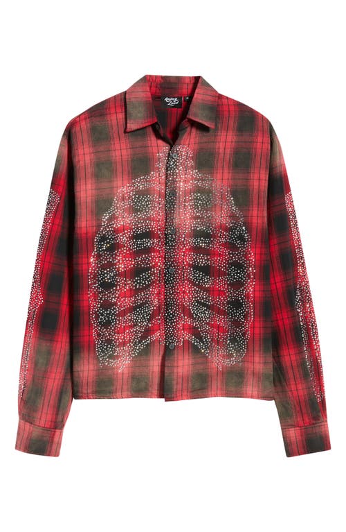 Rolling Loud Bones Studded Flannel Button-up Shirt In Red