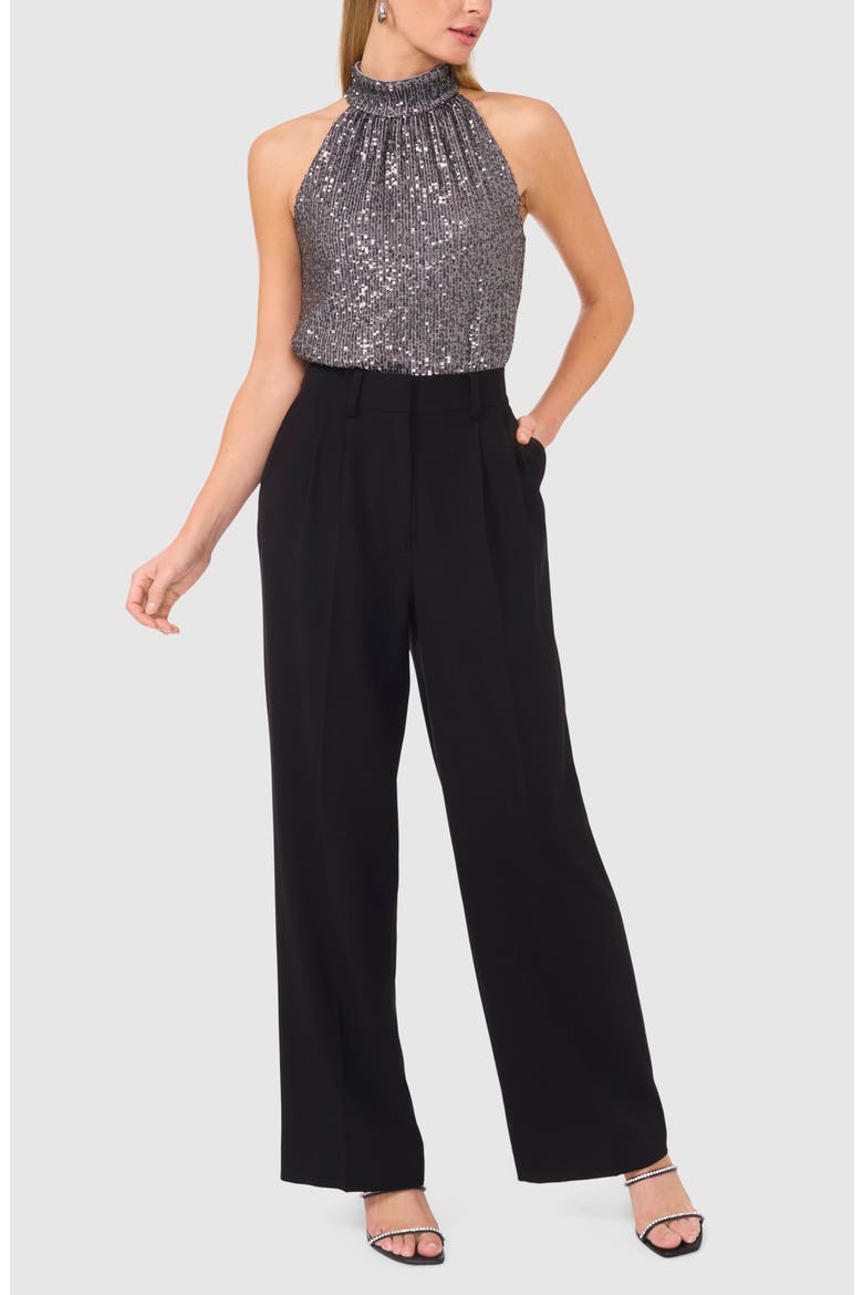Halter Neck Sequin Top, Alternate, color, SMOCKED PEARL GREY