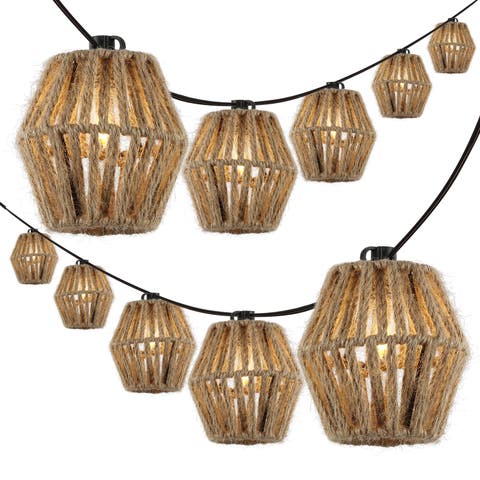 Samara 10-Light Indoor/Outdoor Mid-Century Classic Incandescent C7 Lantern Hemp Rope Shaded String Lights