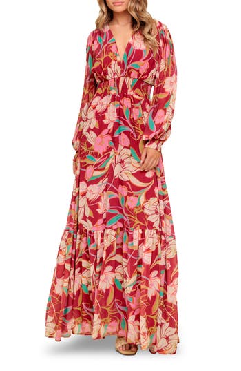 Flying Tomato Floral Long Sleeve Maxi Dress In Multi