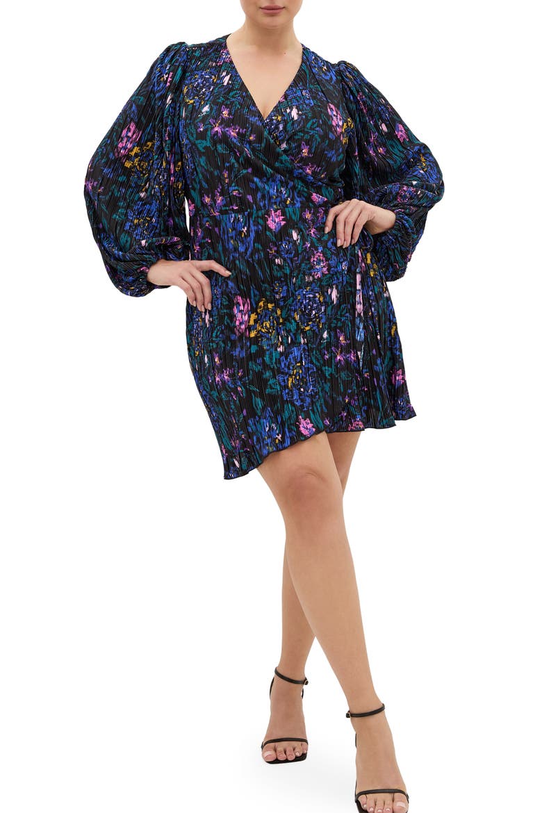 Kira Floral Print Wrap Minidress, Main, color, ETCHED FLORAL