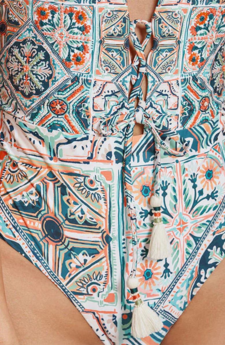 Cosita Linda High Neck One-Piece Swimsuit, Alternate, color, White Multi