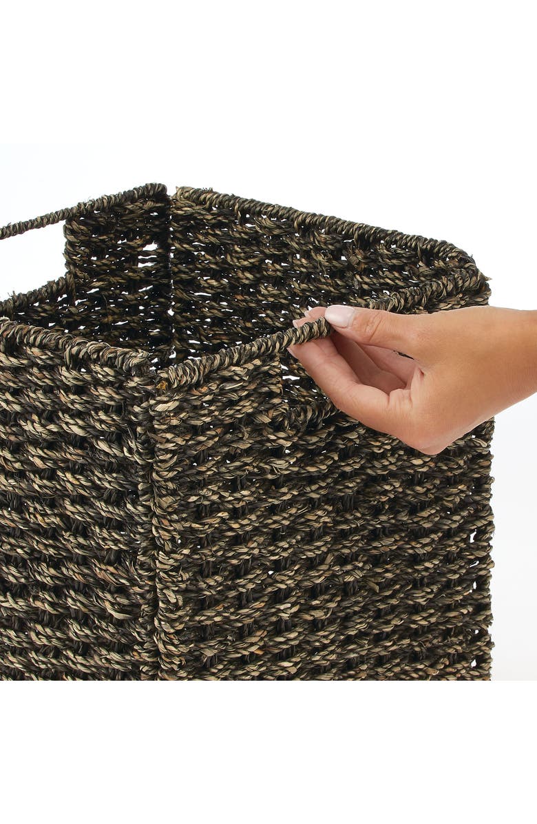 mDesign Seagrass Woven Cube Bin Basket Organizer, Handles, 4 Pack, Alternate, color, Black Wash