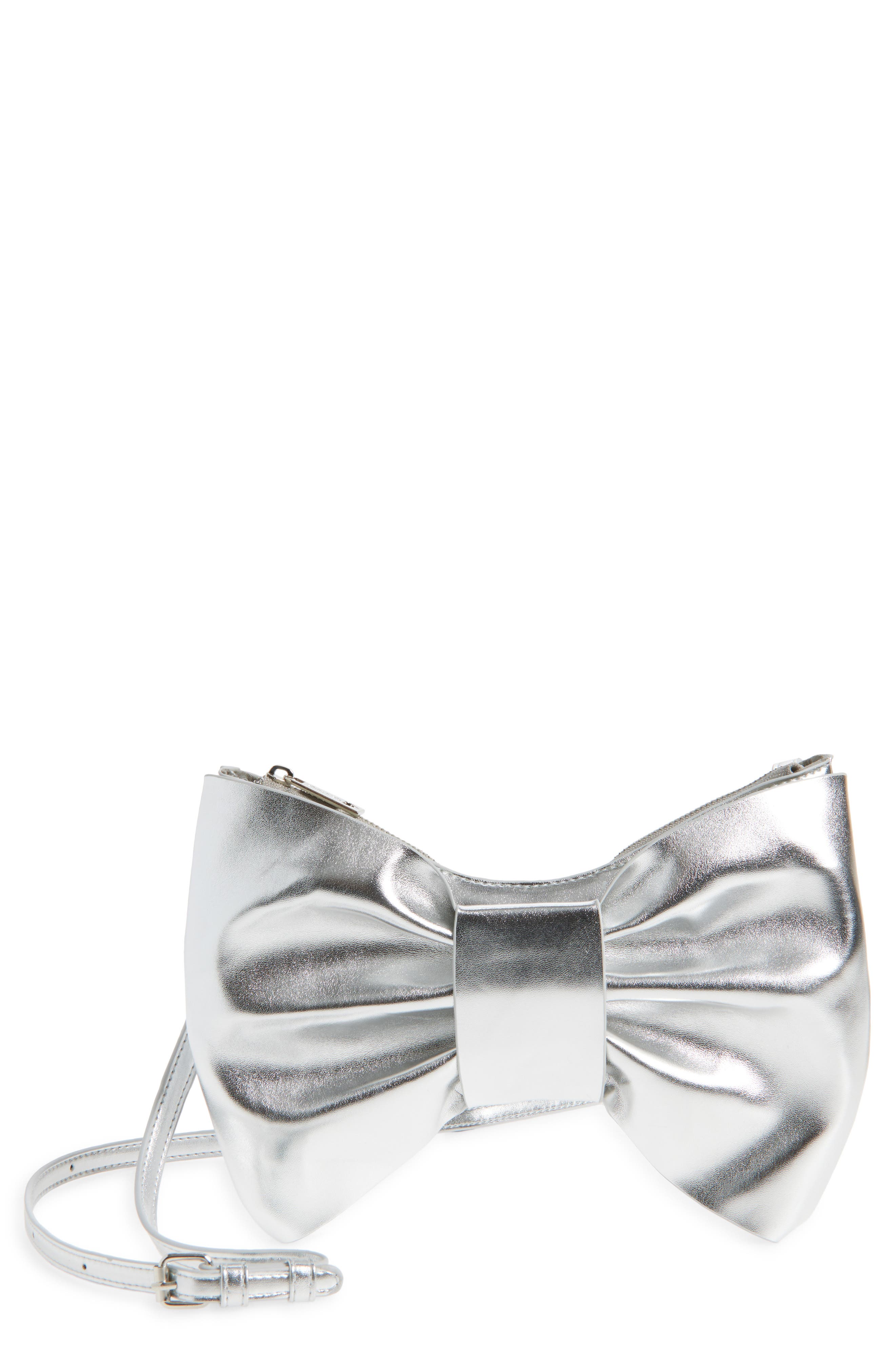 Ruby & Ry Kids' Puffy Bow Faux Leather Crossbody Bag, Main, color, Silver